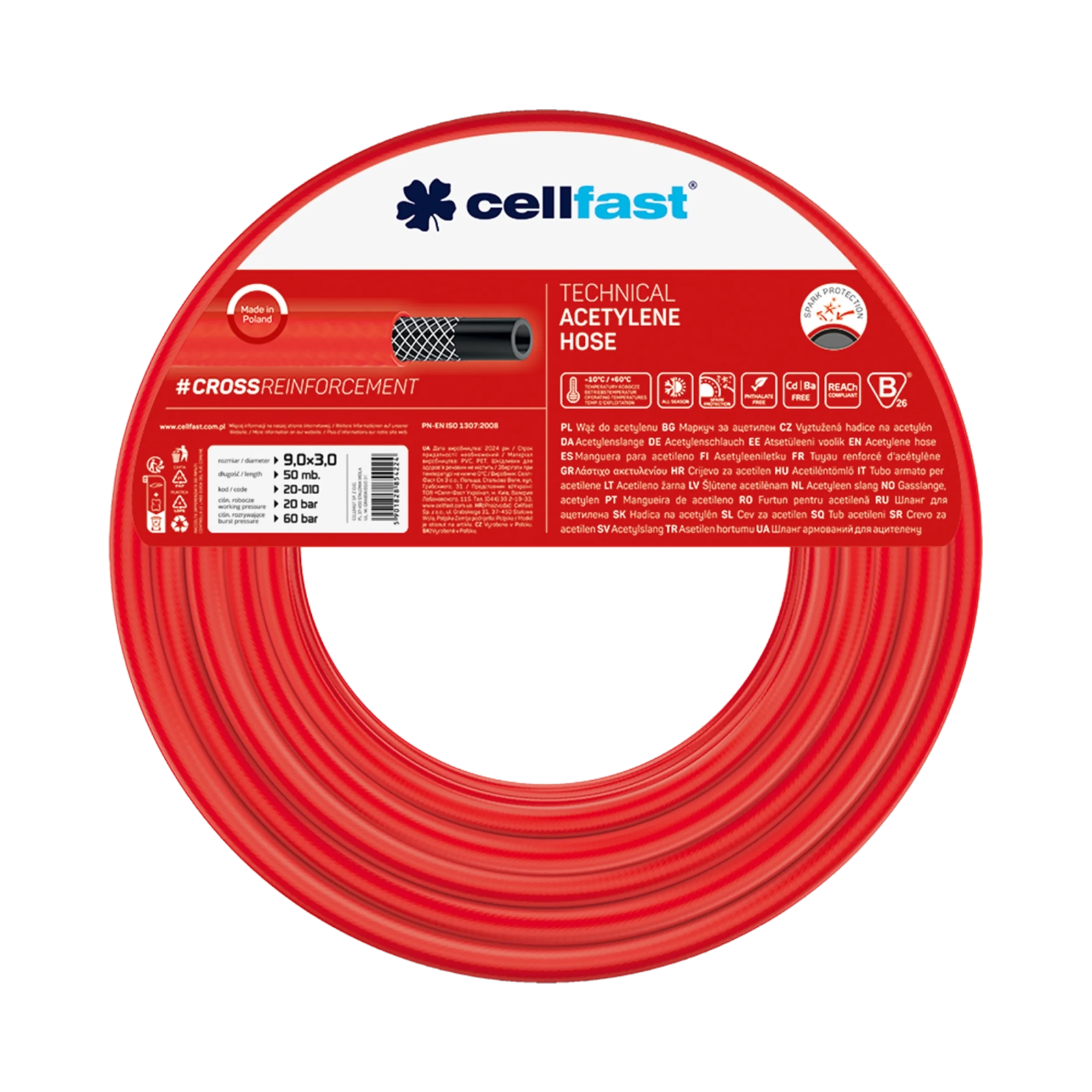 Acetylenová hadice 9,0 × 3,0 mm 50 m